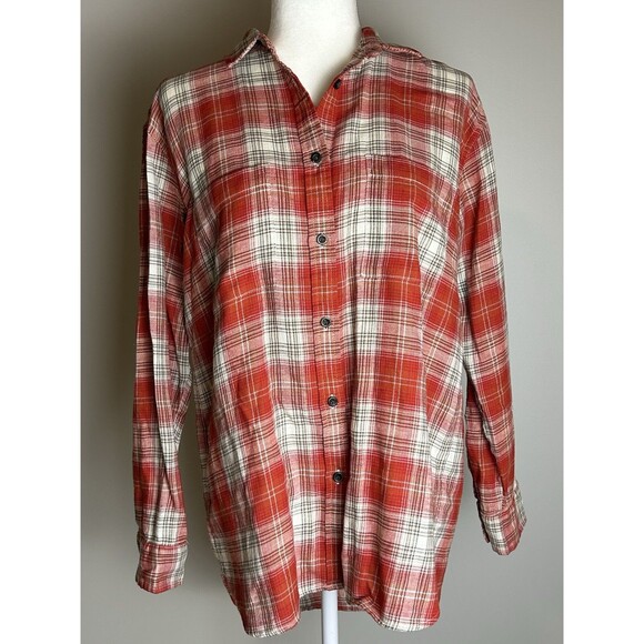 Women's Roots Canada (Small P) Red Plaid Flannel Pocketed Button Front Shirt - Picture 1 of 10